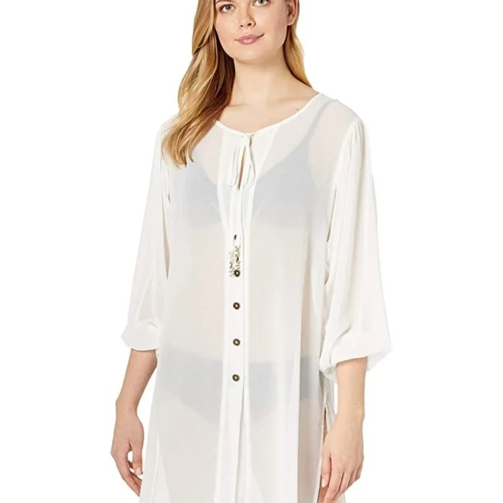 🌴HOST PUC🌴Michael Kors Solid Logo Chain Button Front Cover-Up Top XS/S✨